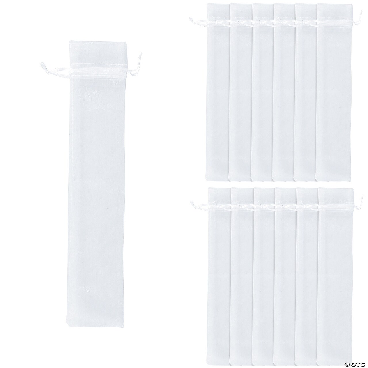 Large White 2 1/4" x 11 1/2" Organza Drawstring Bags for Hand Fans